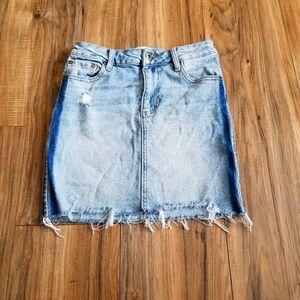 pistola Two-Tone Light and Dark Blue Denim Mini Skirt